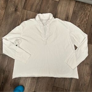 Frank & Eileen Patrick Popover Henley Raw Hem Minimalist Chic Boxy Cropped L